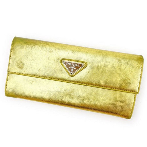 Prada Wallet Purse Long Wallet Gold Silver Woman unisex Authentic Used - Picture 1 of 6